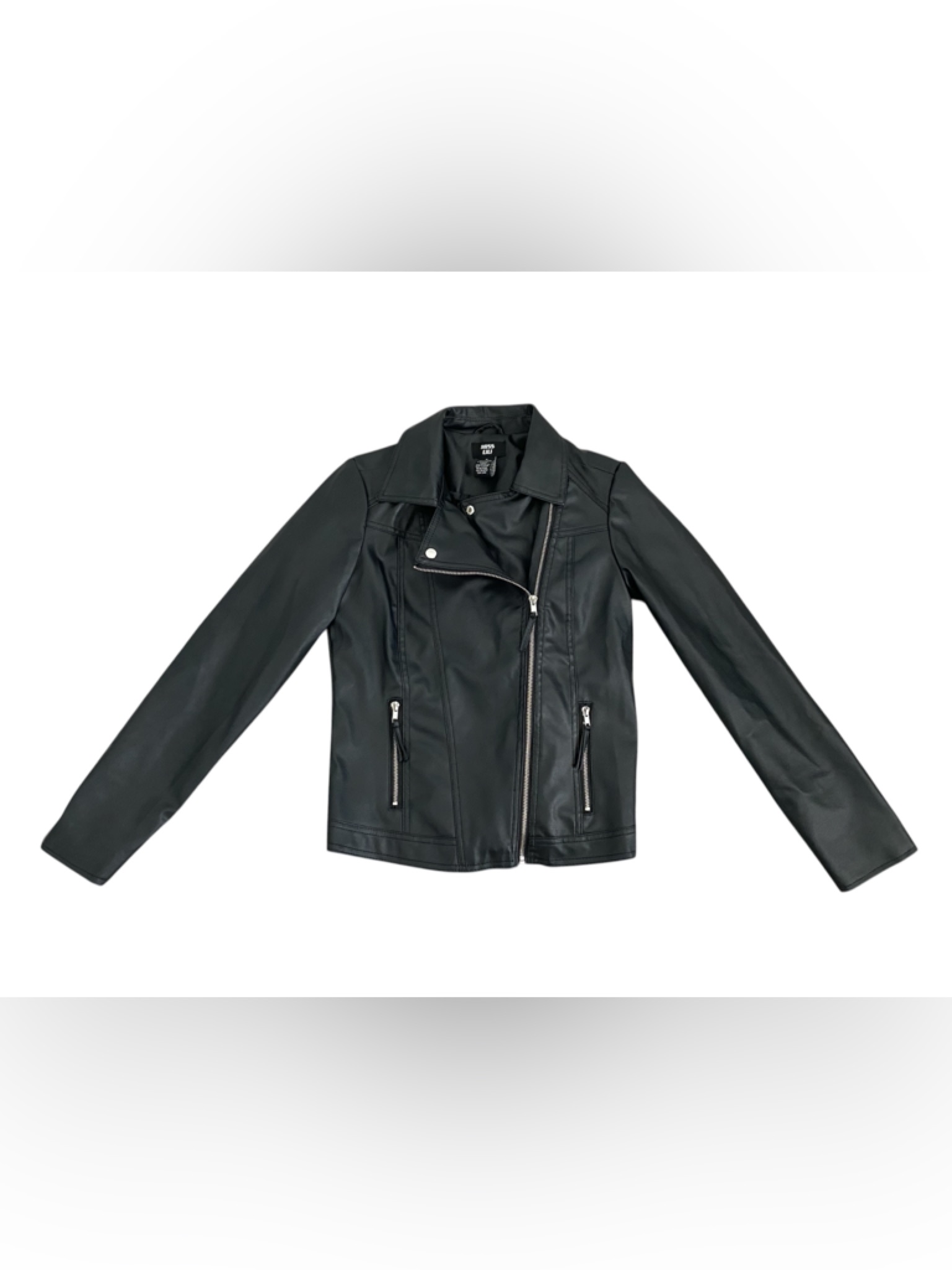 Miss Lili Women's Faux Leather Jacket Size Small Black Zip Lined Nwot